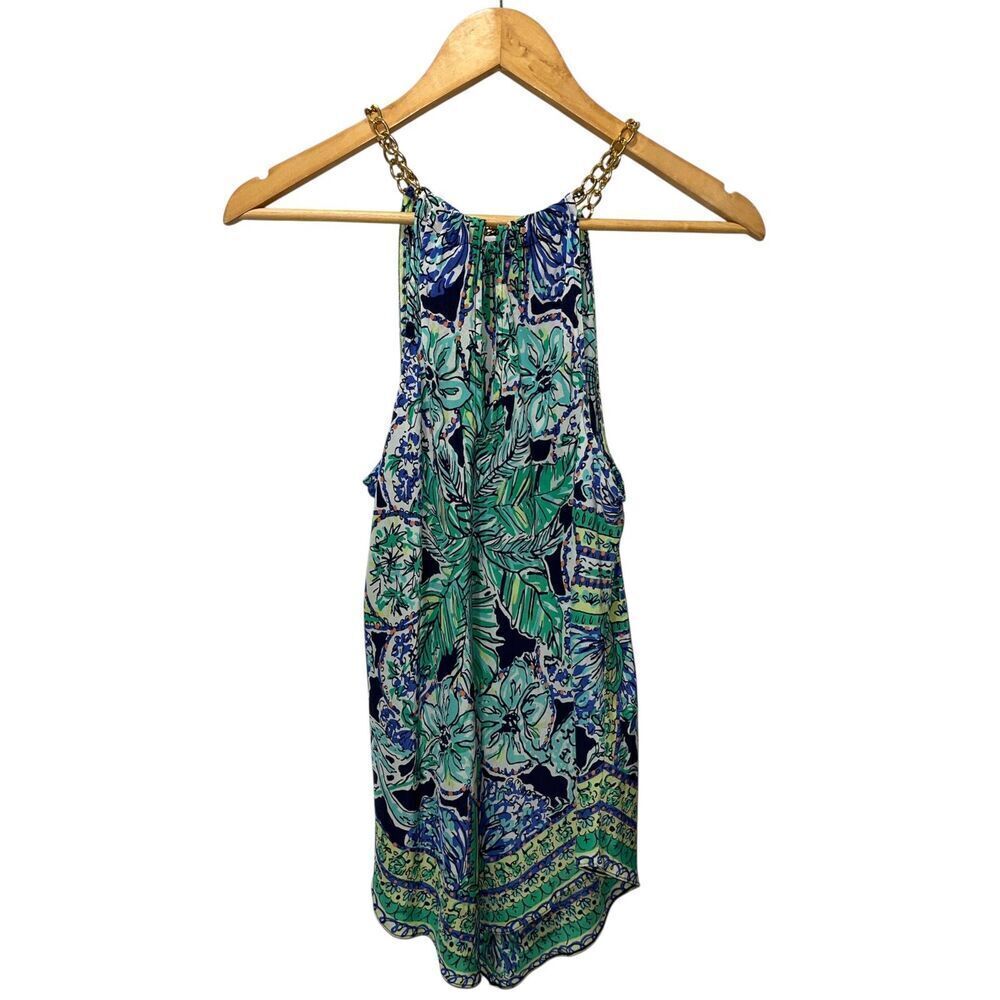 Lilly Pulitzer Women's Silk Cabana Halter Chain Top Size Medium Multi Summer - Picture 3 of 9